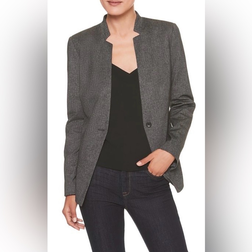 PETITE MACHINE WASHABLE HEATHERED PONTE INVERTED COLLAR SUIT WOMEN’S BLAZER 6P